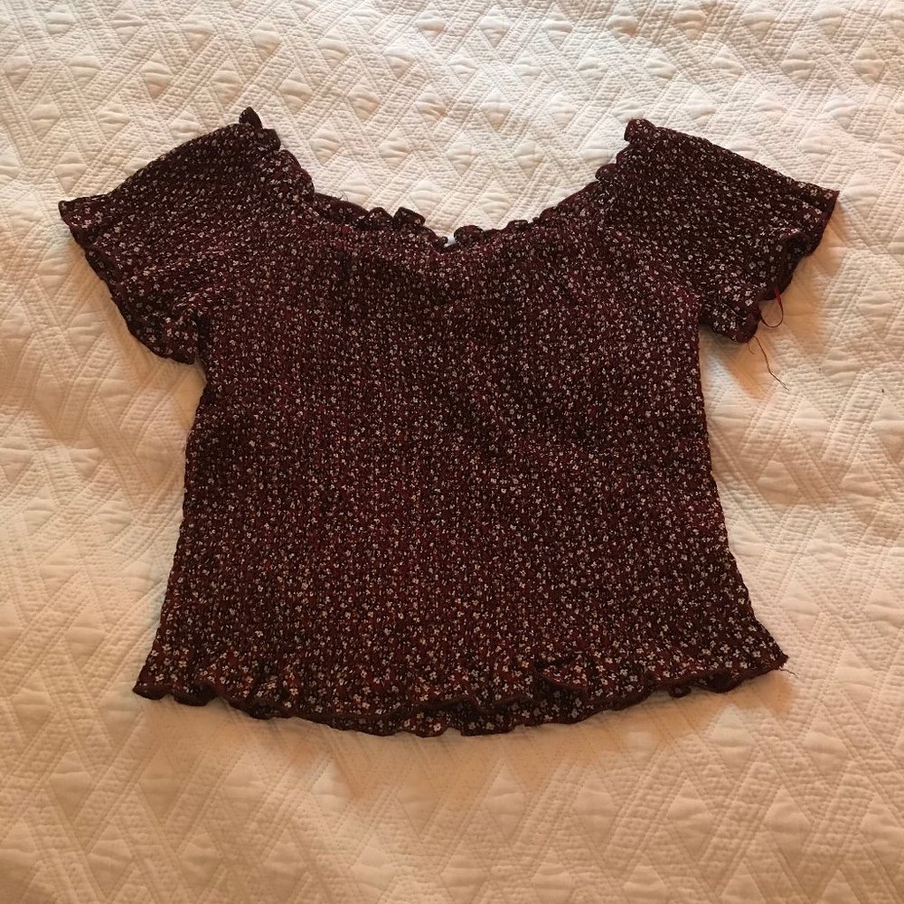 ⭐️3/$25 RD Style Wine Off The Shoulder Crop Top